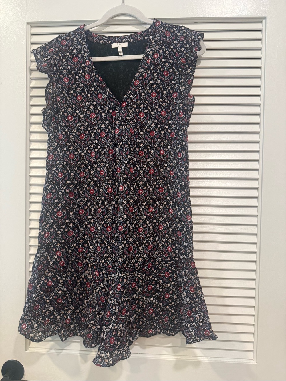Joie Navy Floral V-Neck Ruffle Hem Mini Dress- worn once! Perfect!